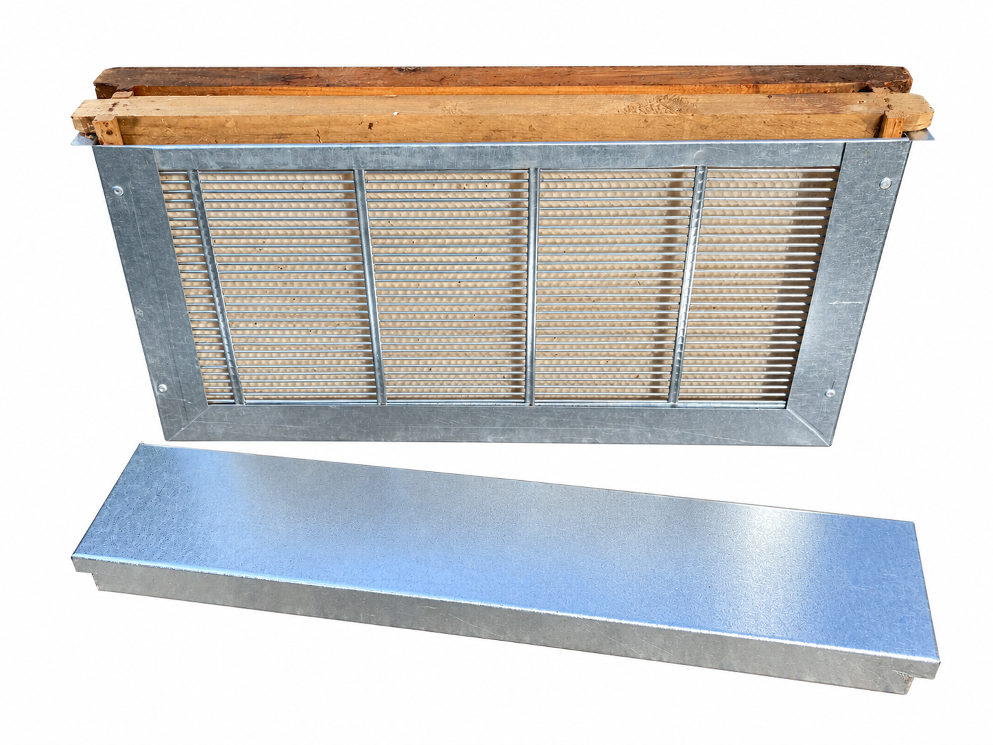 Two-Frame Queen Isolation Cage open with two wooden frames and its cover removed
